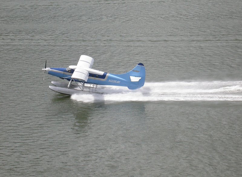 A bush plane taking off at Juneau, Alaska